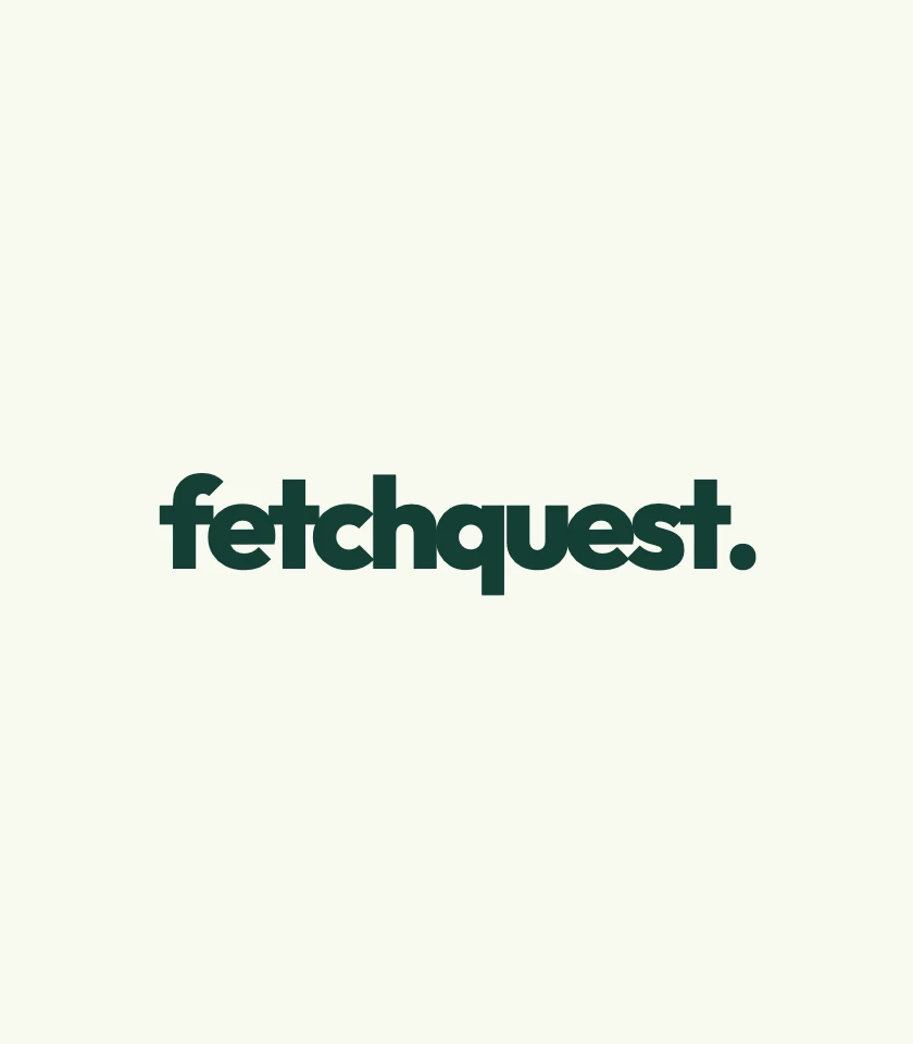 The FetchQuest wordmark: fetchquest. in heavy dark green lowercase on cream