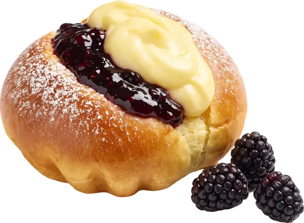 A blackberry bun with lemon cream