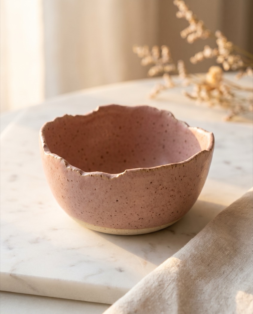 Blush pink organic pinch bowl on marble